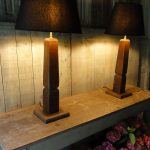Pair of Red Painted Table Lamps Made Of 18th Century Oak Columns.