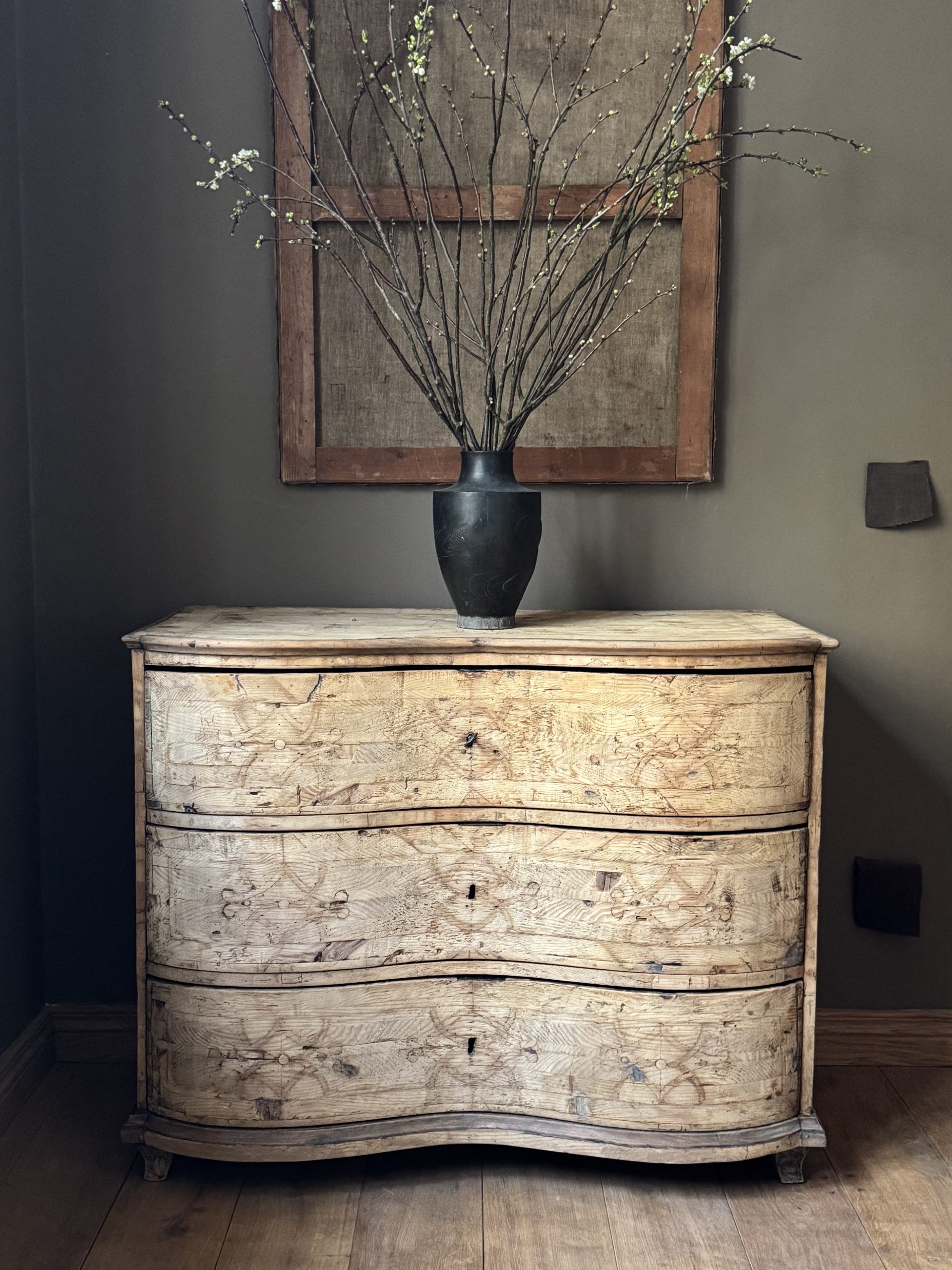 Pine & Walnut Serpentine Dresser 