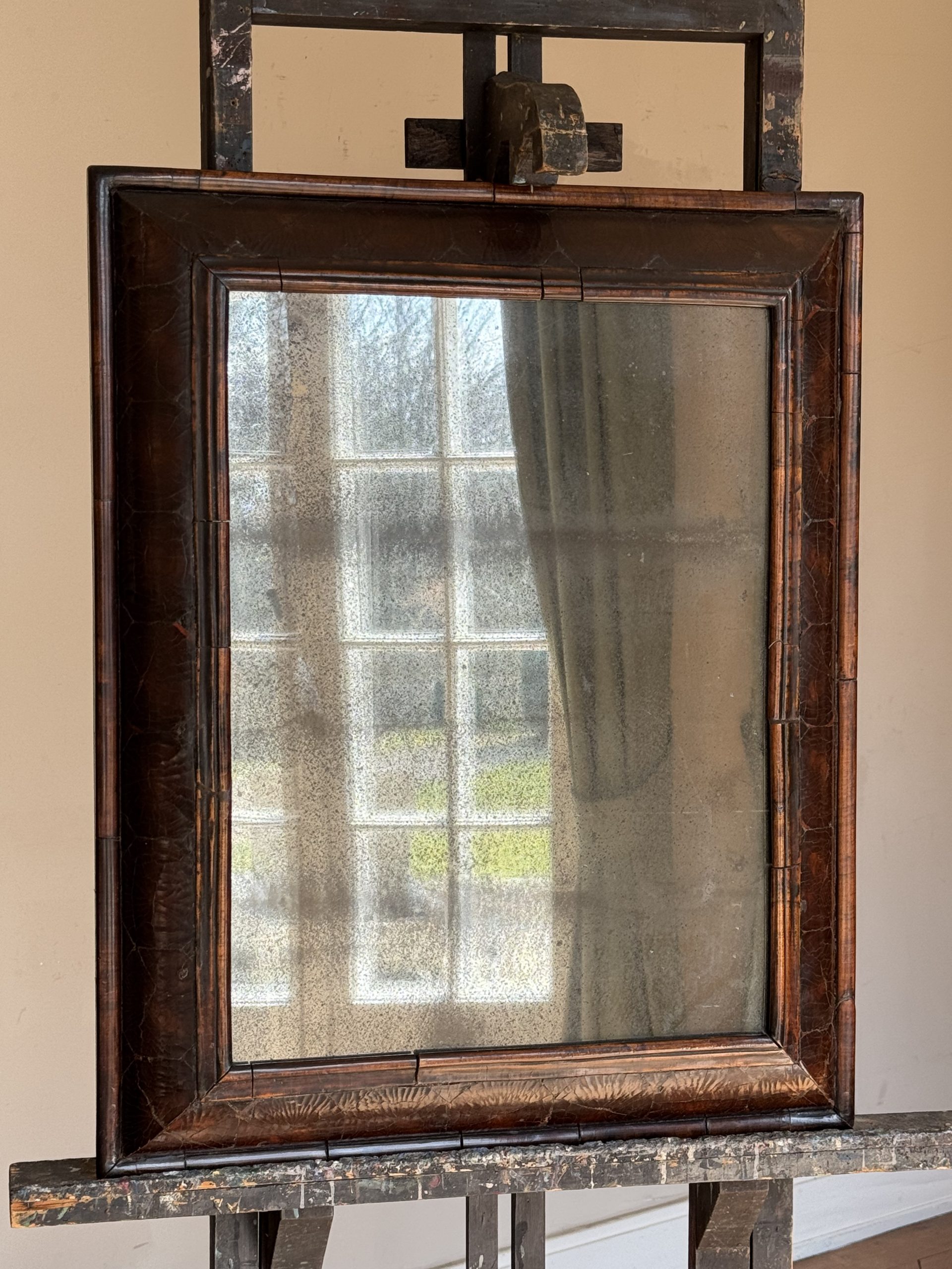 17th C. Walnut Cushion Mirror - England 1680