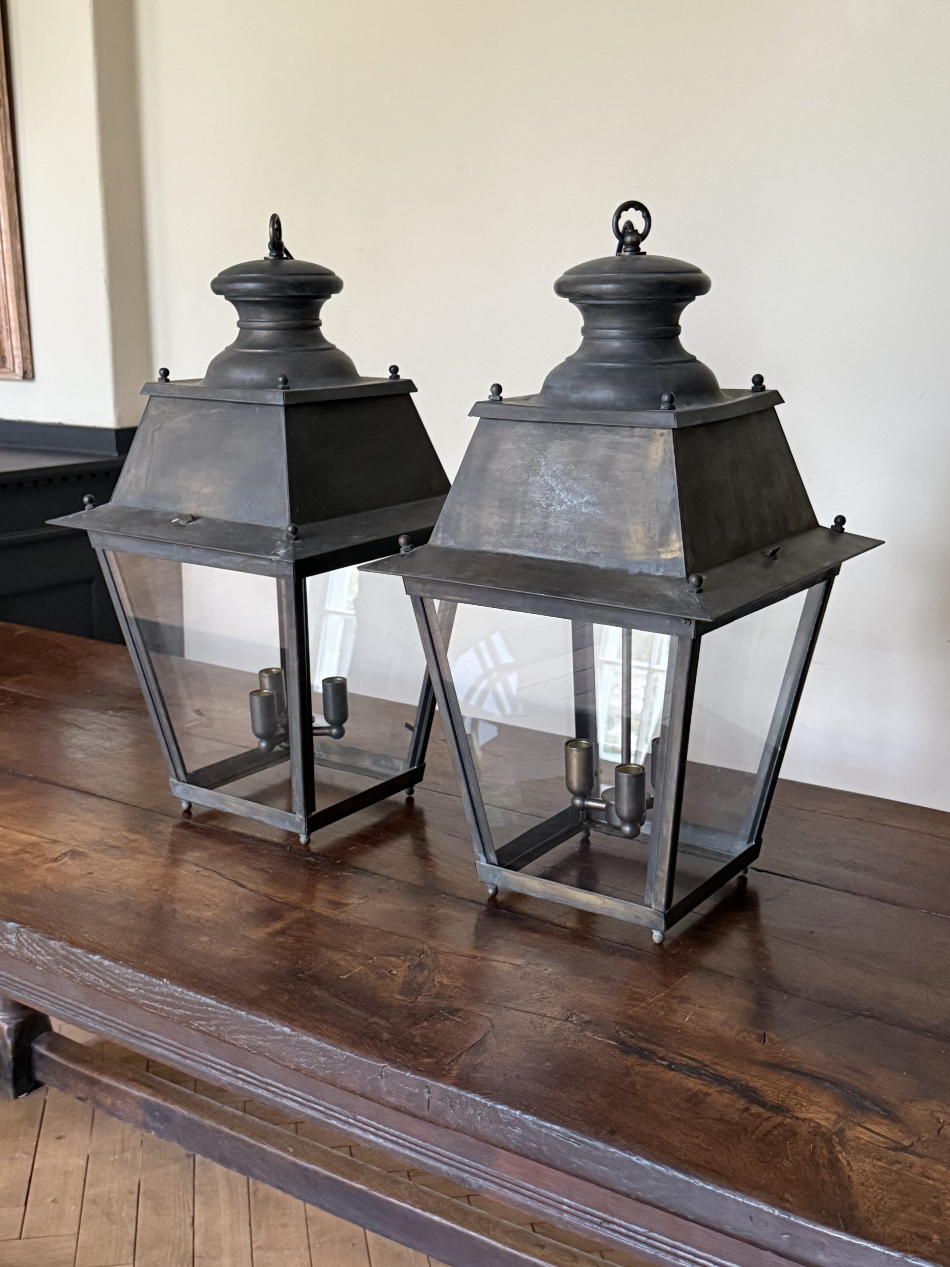 Pair of French Verdigris Hanging Lanterns - Pair No. 4
