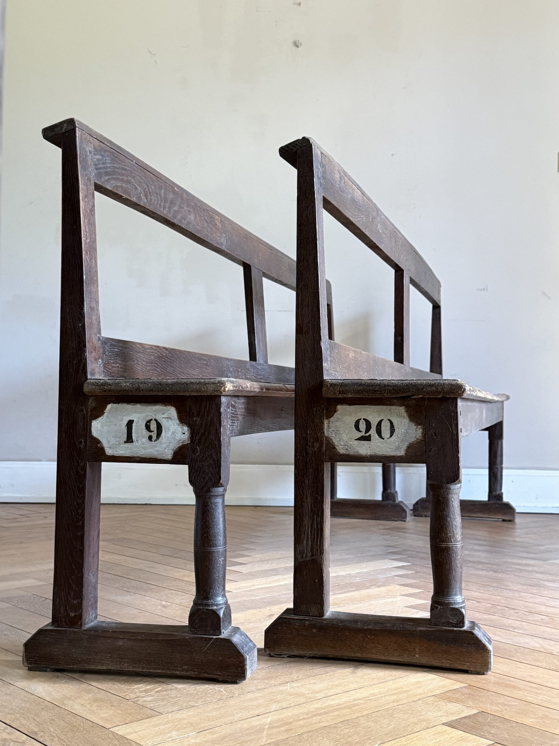 Pair of Antique Oak Benches - England 19th Century